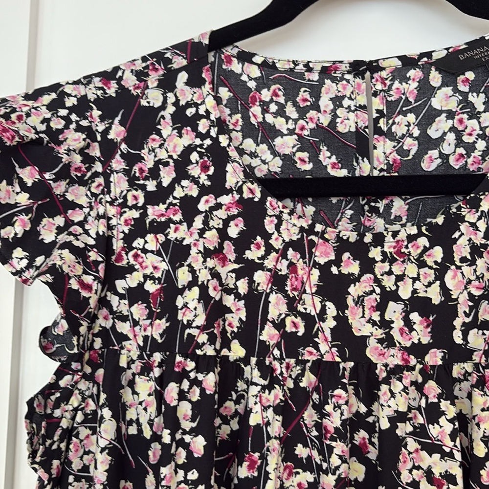 Banana Republic Poplin Cotton Tiered Floral Dress-NWT- Black/Pink- Size SMALL - Picture 5 of 12